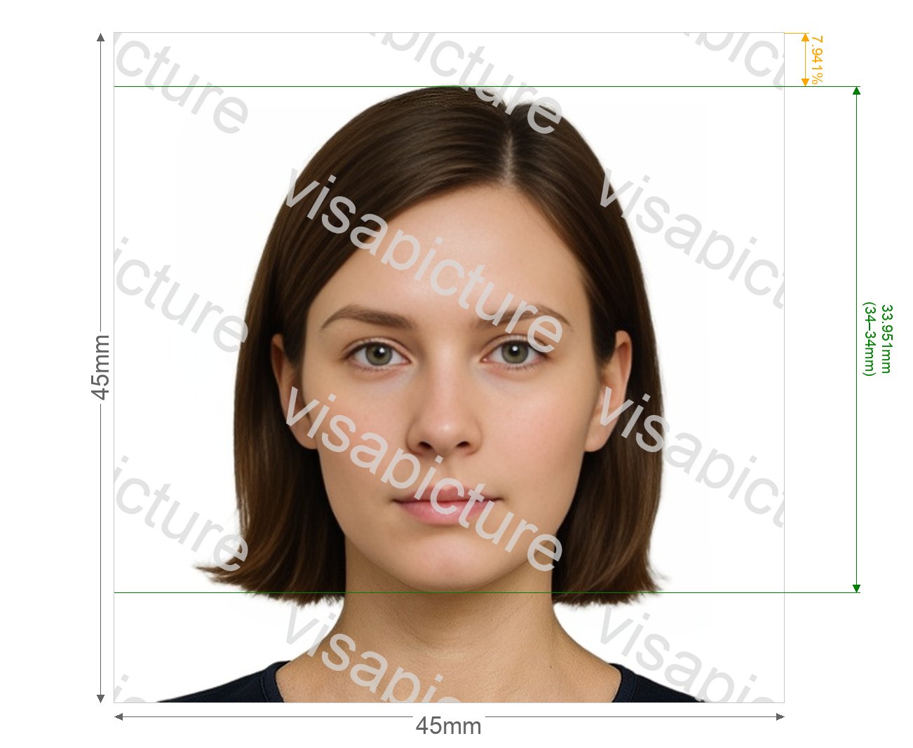 Japan Japan Visa 45x45mm, head 34 mm photo after processing - compliant 45.0x45.0mm result