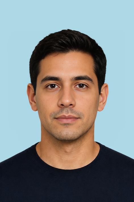 KW Kuwait work permit 4x6 cm (40x60 mm) photo example — 40×60mm blue background, AI-processed result