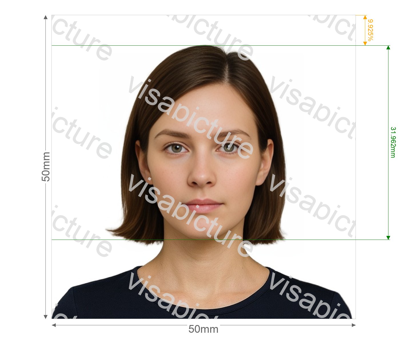 Barbados Barbados visa 5x5 cm photo after processing - compliant 50.0x50.0mm result