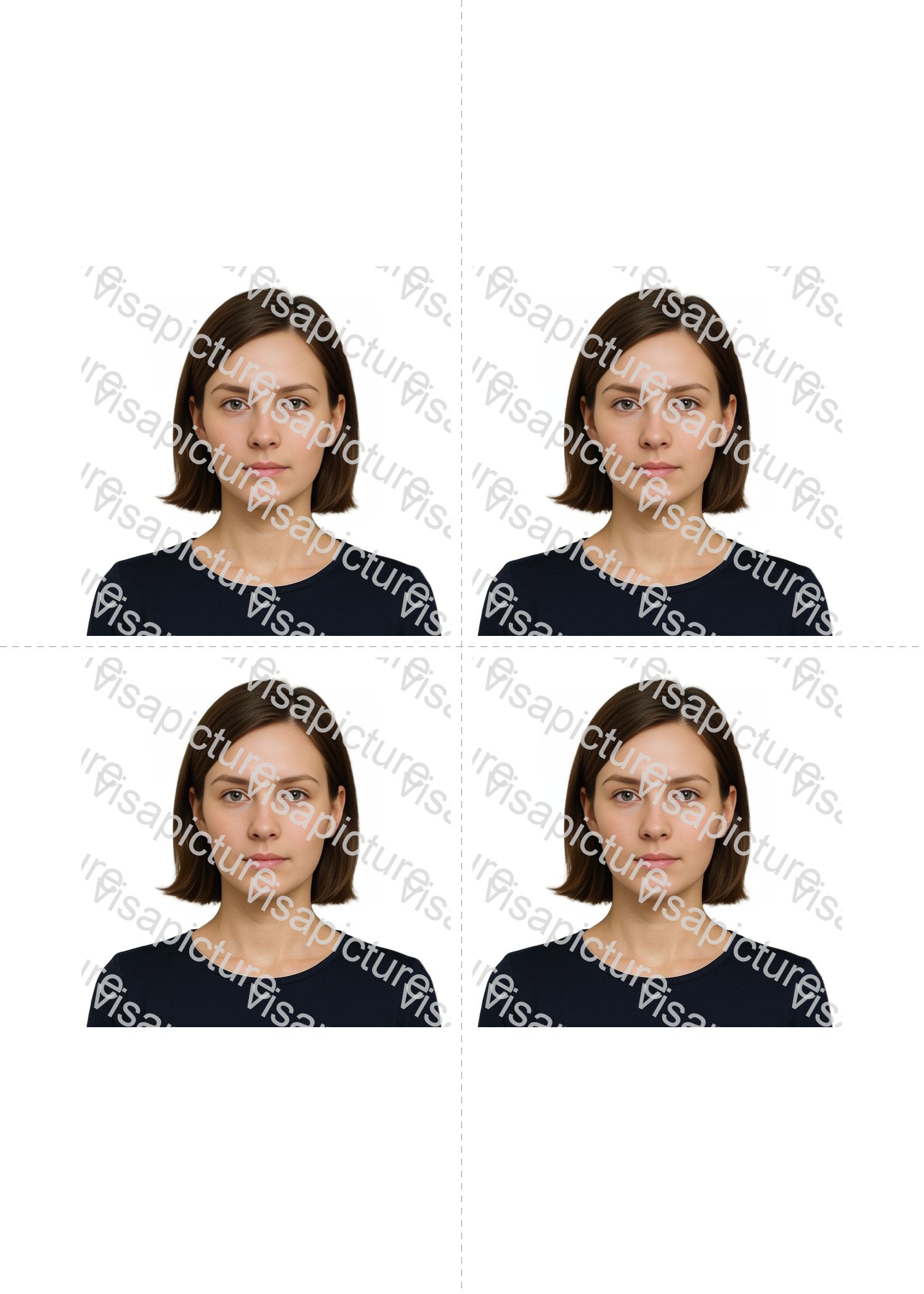 US Passport Photo Print Example - 4x6 inch sheet with 4 passport photos