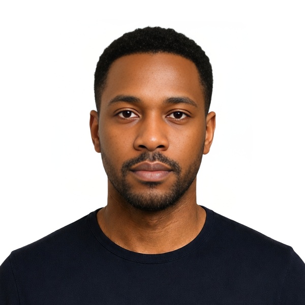 USA US Citizenship (naturalization) 2x2 inch (51x51 mm) photo example — 50×50mm white background, AI-processed result
