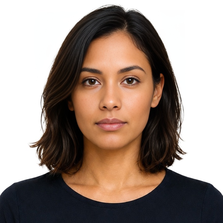 BO Bolivia visa 3x3 cm photo example — 30×30mm white background, AI-processed result